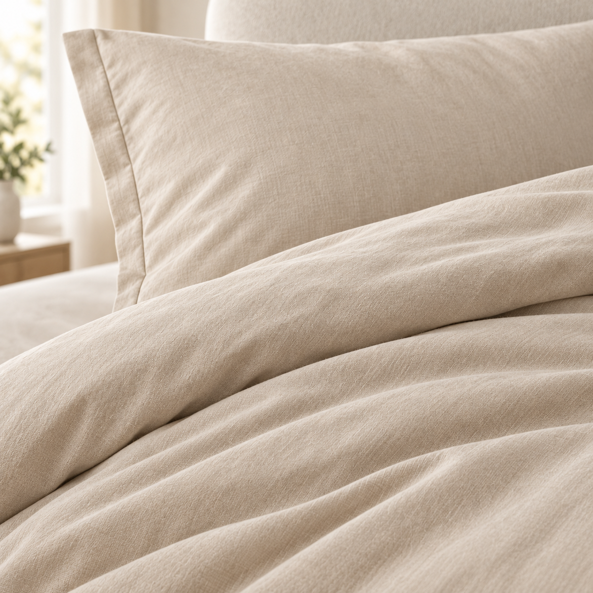 Oatmeal Neutral Minimalist Duvet Cover Set