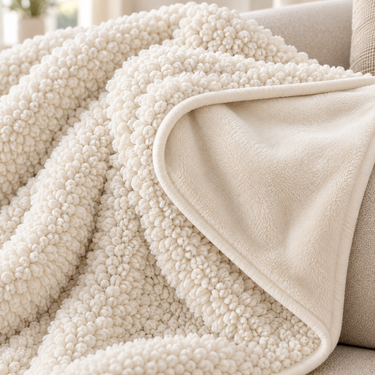 Ivory Sherpa Throw With Plush Texture