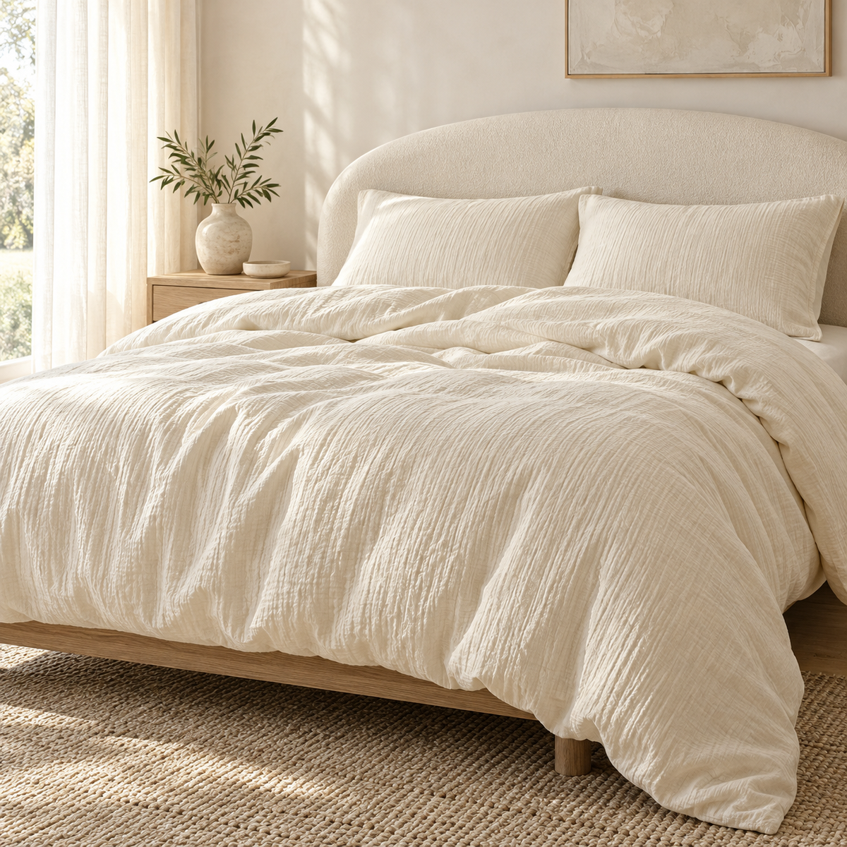 Cream Textured Duvet Cover Bedding Set