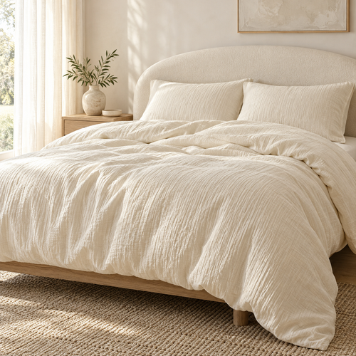 Cream Textured Duvet Cover Bedding Set