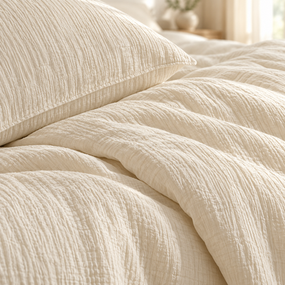Cream Textured Duvet Cover Bedding Set