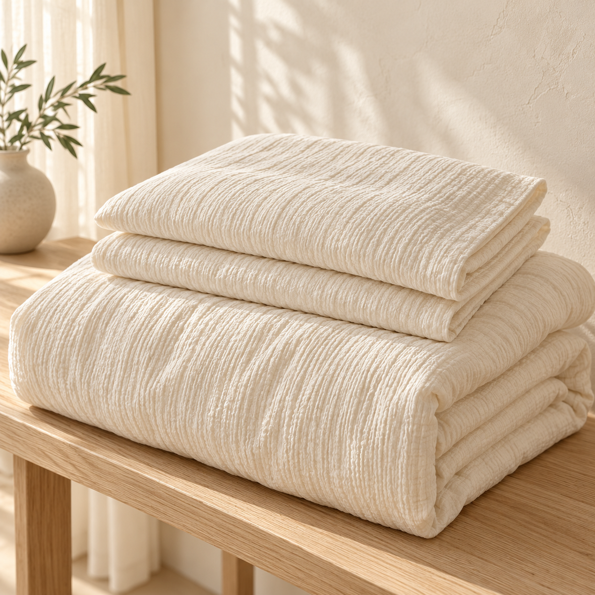 Cream Textured Duvet Cover Bedding Set