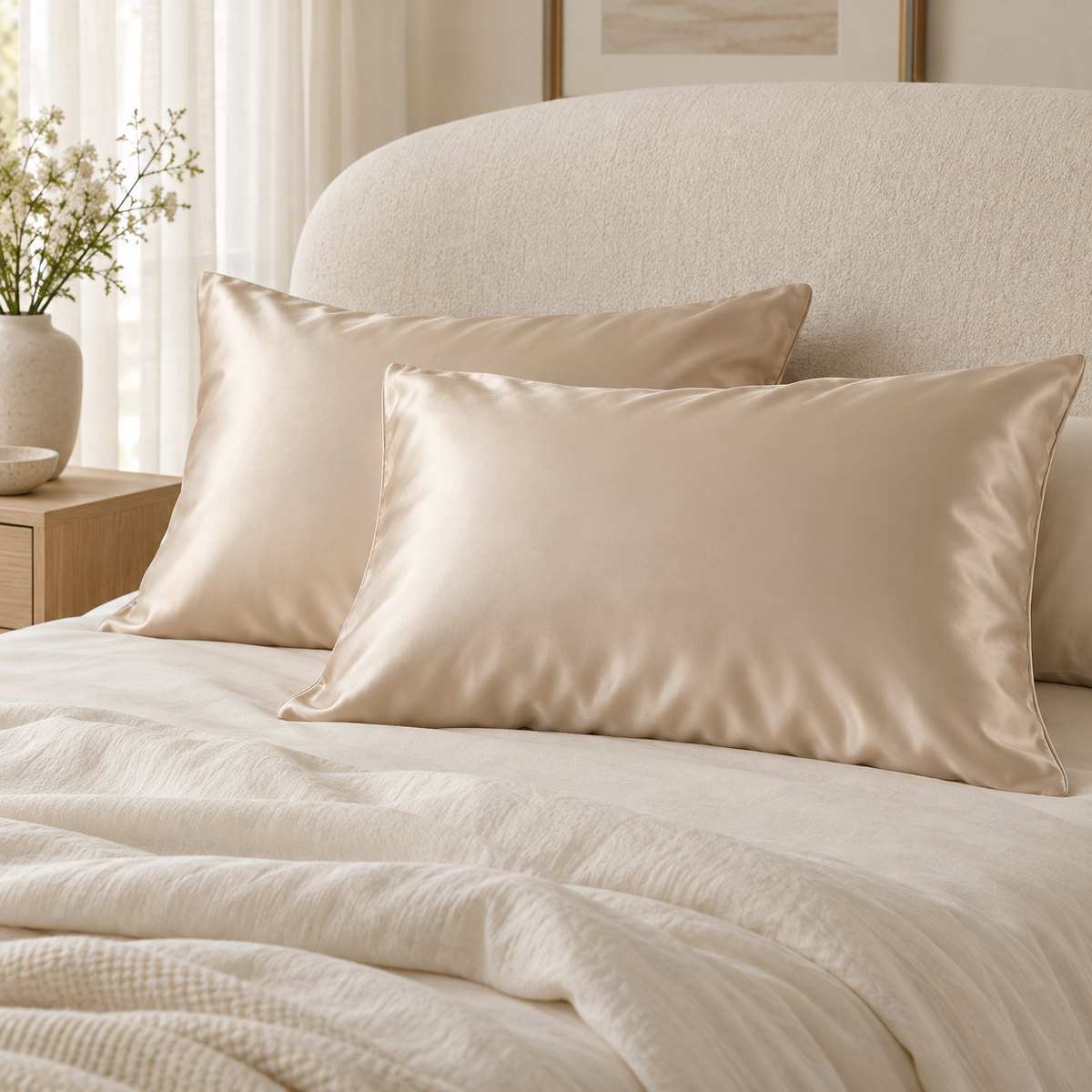 Champagne Satin Pillowcases For Refined Bedrooms