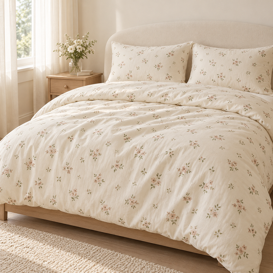 Delicate Floral Cream Duvet Cover Set