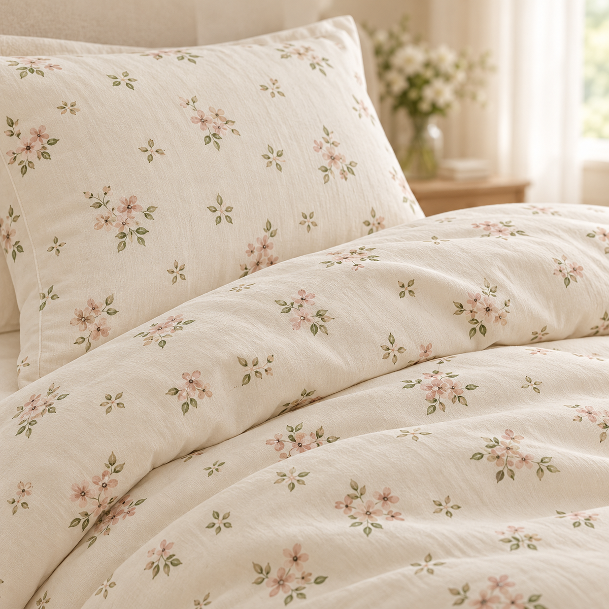 Delicate Floral Cream Duvet Cover Set