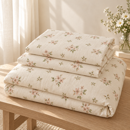 Delicate Floral Cream Duvet Cover Set