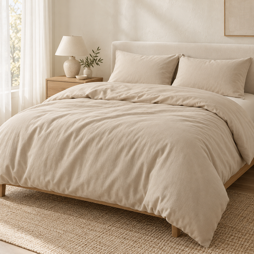 Oatmeal Neutral Minimalist Duvet Cover Set