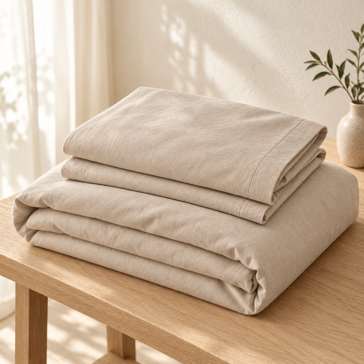 Oatmeal Neutral Minimalist Duvet Cover Set