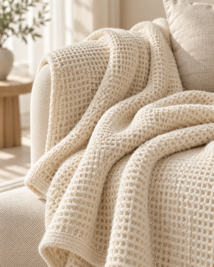 Cream Waffle Throw With Textured Detail