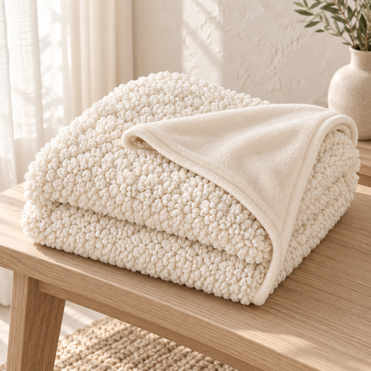 Ivory Sherpa Throw With Plush Texture