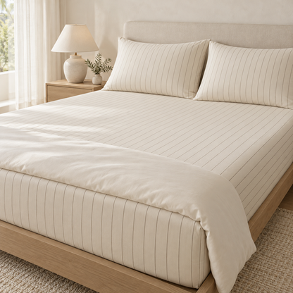Subtle Striped Cream Sheet Pillowcase Set