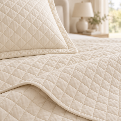 Cream Quilted Bedspread With Coordinated Shams