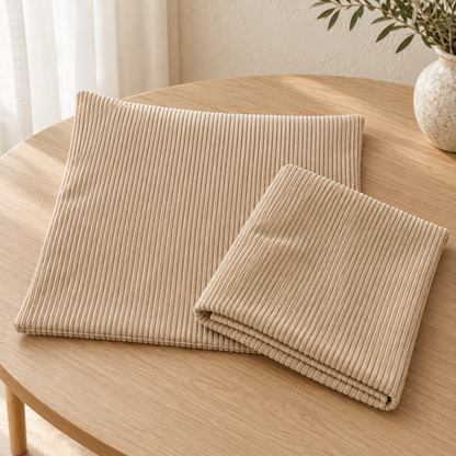 Beige Corduroy Cushion Covers For Lounging